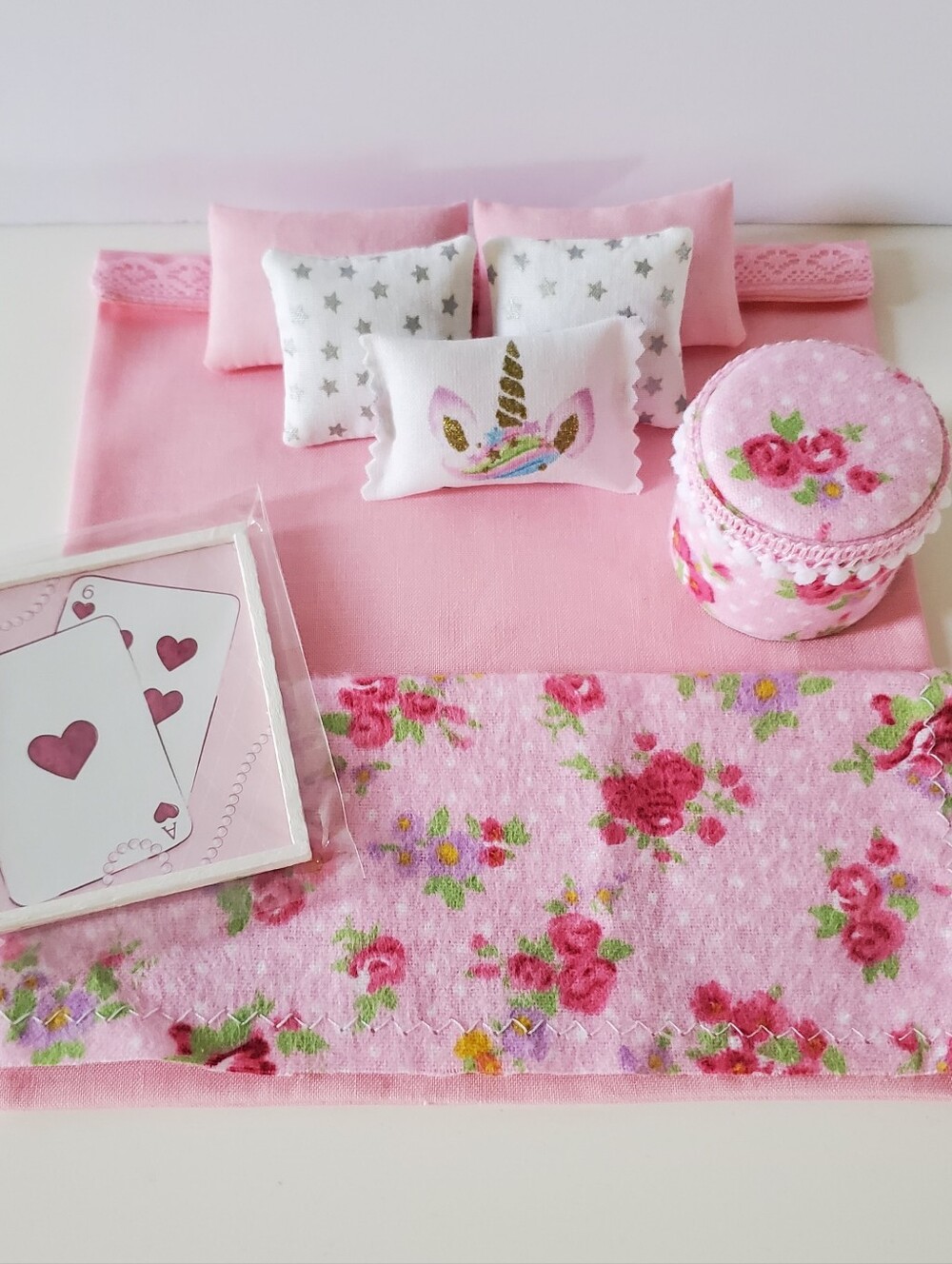 Miniature Dollhouse Pink Floral Bedding Set 1:12 Scale Coquette